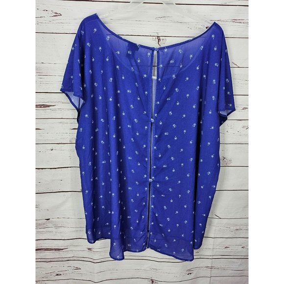 Torrid Blue Palm Dolman Sleeve Back Button‎ Sheer Top Size 5 - Picture 9 of 12